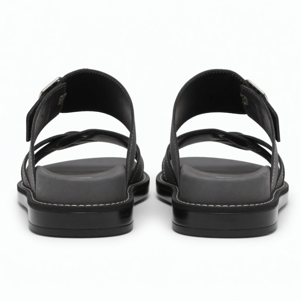 Classic Grey Multi Strap Slide Sandals with Adjustable Buckle